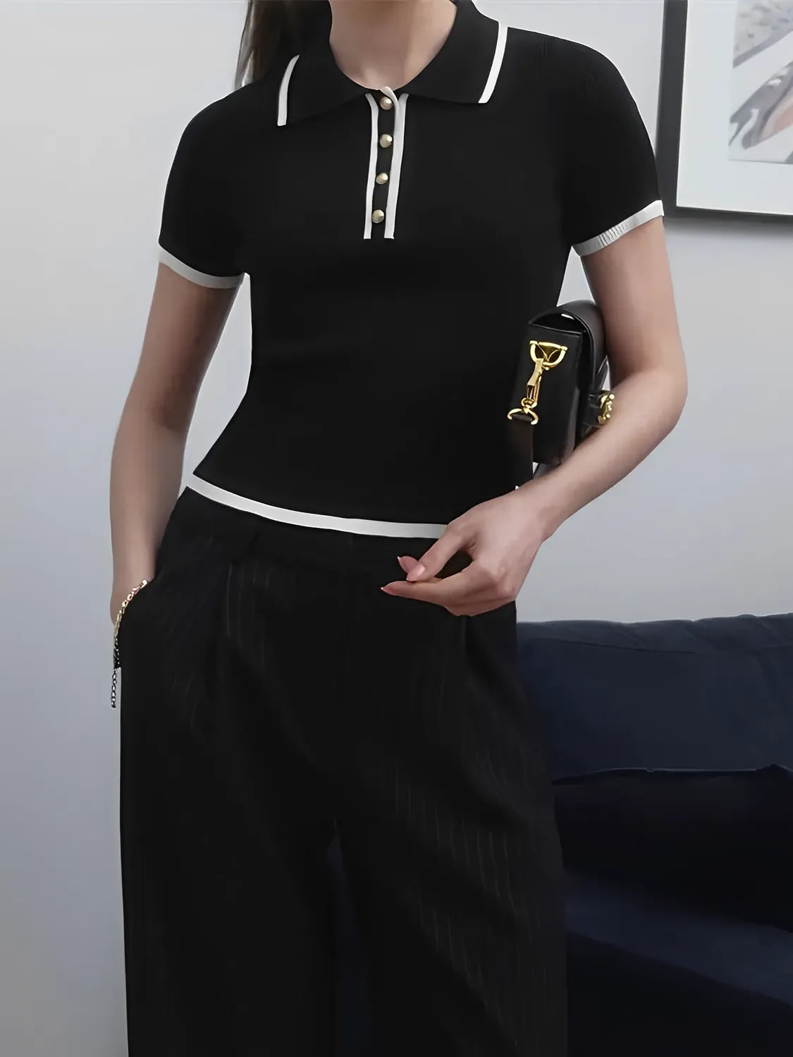 Blusa Feminina Gola Polo Decote com Botões - Blenda