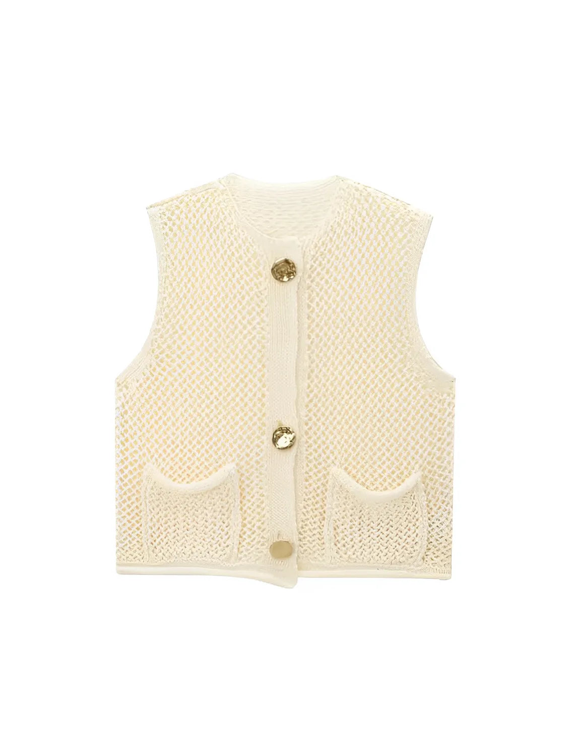 Blusa Feminina em Tricô com Decote Canoa Botões Maxi e Bolsos - Ayla