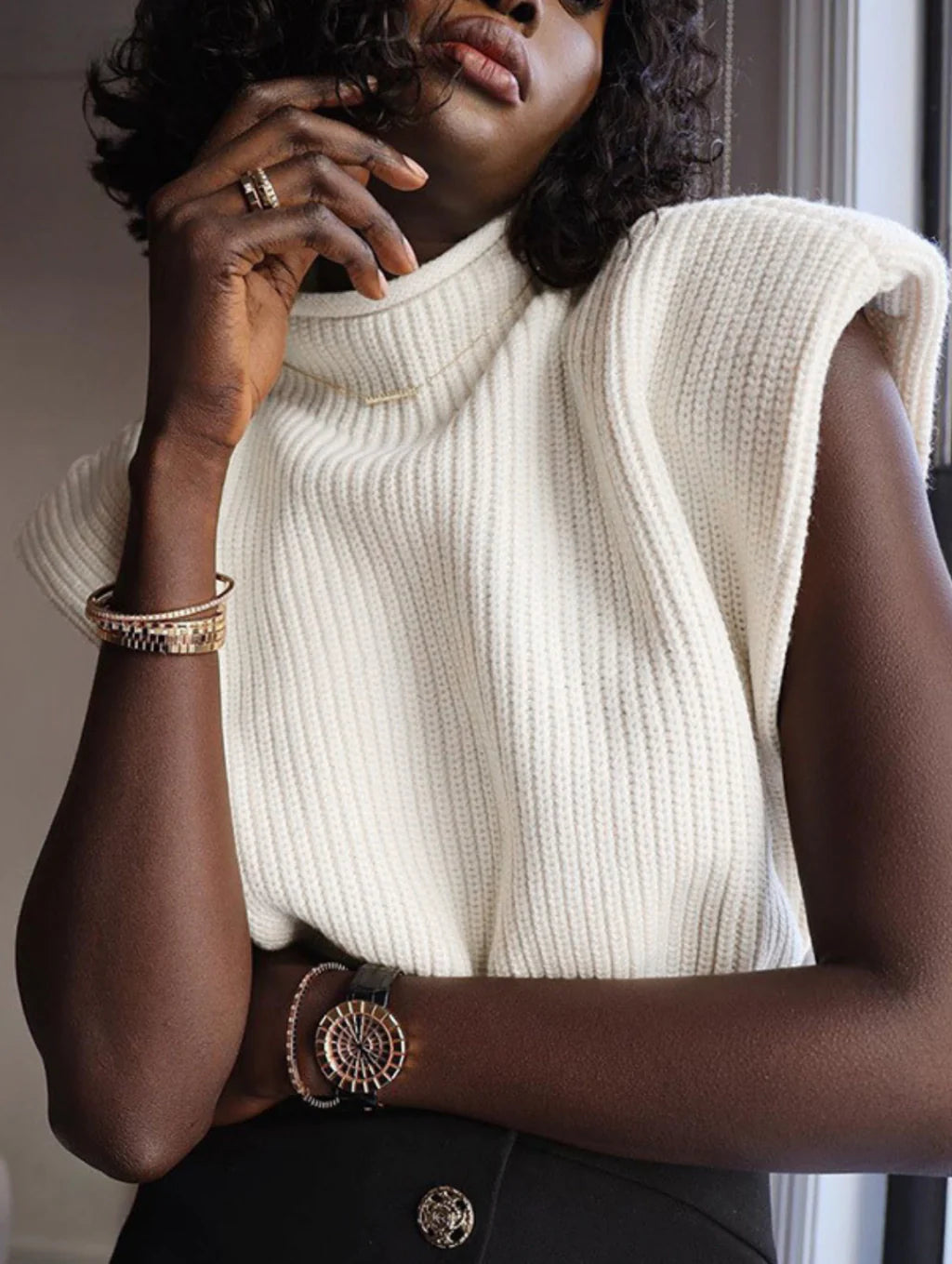 Blusa Casual de Tricô Gola Alta