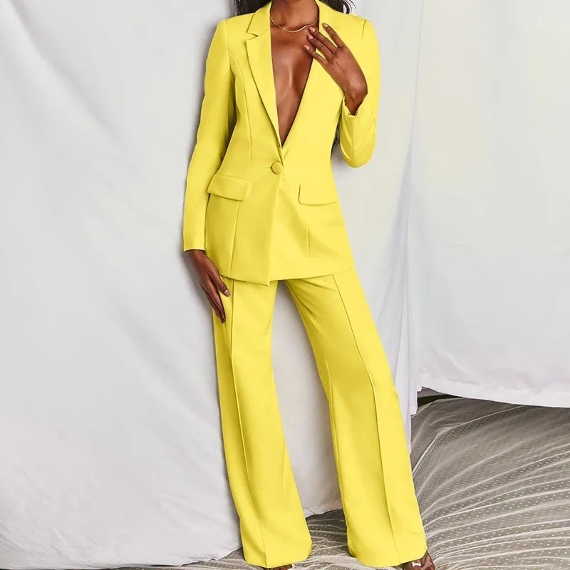 Conjunto Feminino 2 Peças Blazer com Botões e Calça Wide Leg em Alfaiataria Premium Define – Le Vie