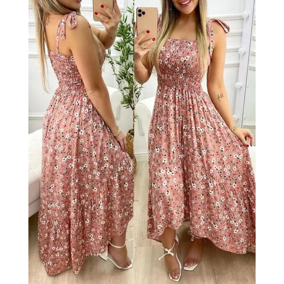 Vestido Longo com Alças Laço e Estampa Floral – Conforto e Charme para Todas as Ocasiões
