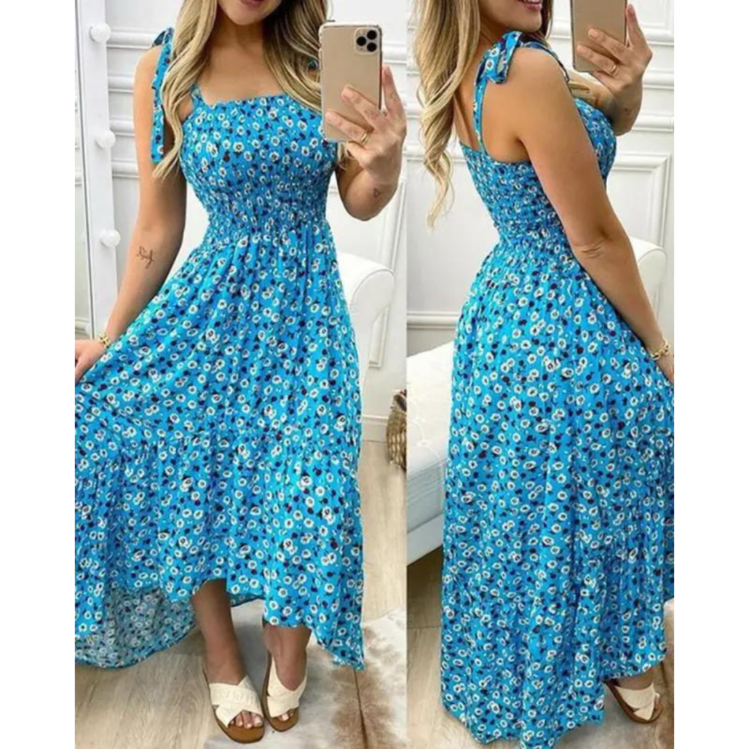 Vestido Longo com Alças Laço e Estampa Floral – Conforto e Charme para Todas as Ocasiões