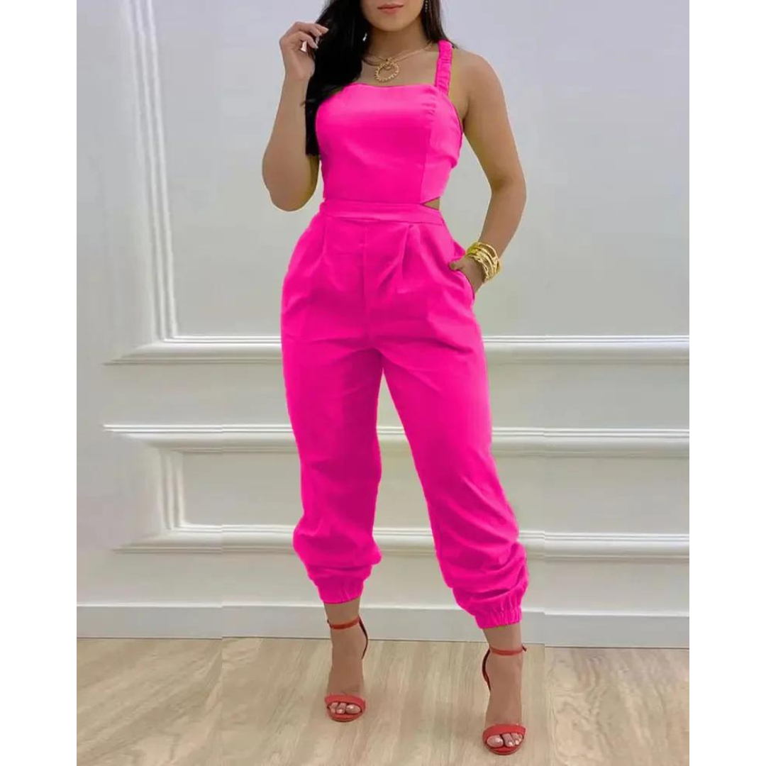 Macacão Feminino Jogger com Alças Largas e Detalhe nas Costas – Estilo Moderno e Conforto em Uma Peça