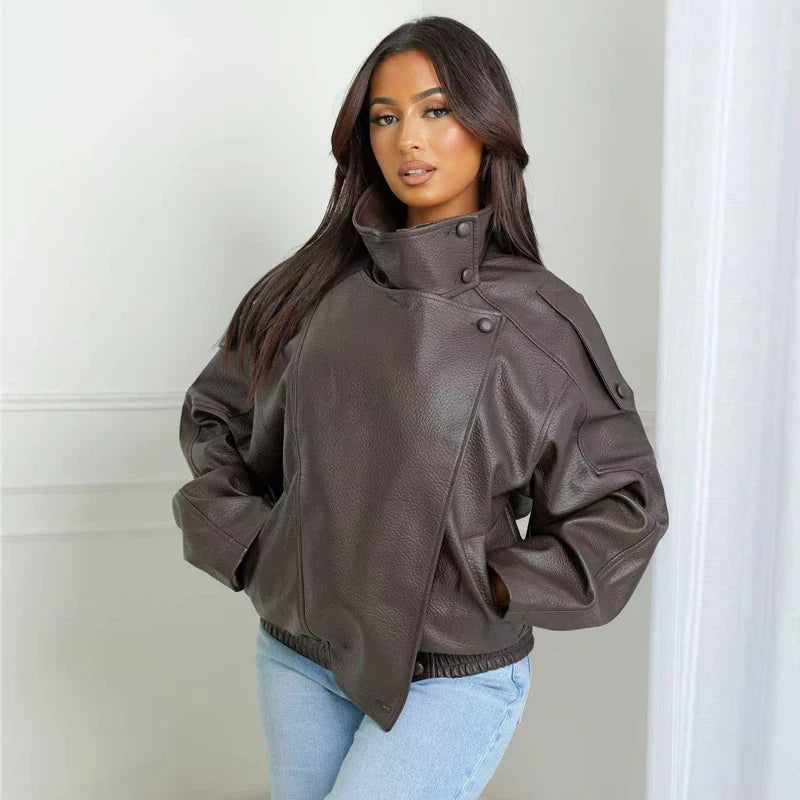 Jaqueta Bomber Feminina de Couro Falso - Blusão Quente para Inverno - Le Vie