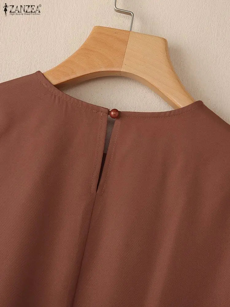 Blusa Feminina Elegante de Manga Lanterna 3/4 em Tecido Sólido para Escritório e Uso Casual Primavera Verão – Le Vie