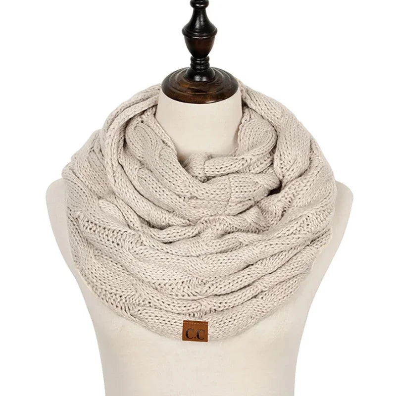 Cachecol Feminino Infinito de Tricô em Lã com Cabo Snood Gola Circular Cor Sólida para Inverno – Le Vie