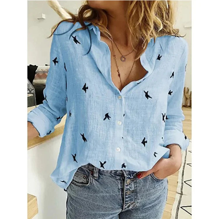 Blusa Feminina Vintage de Manga Longa em Linho e Algodão Premium para Primavera e Outono – Le Vie