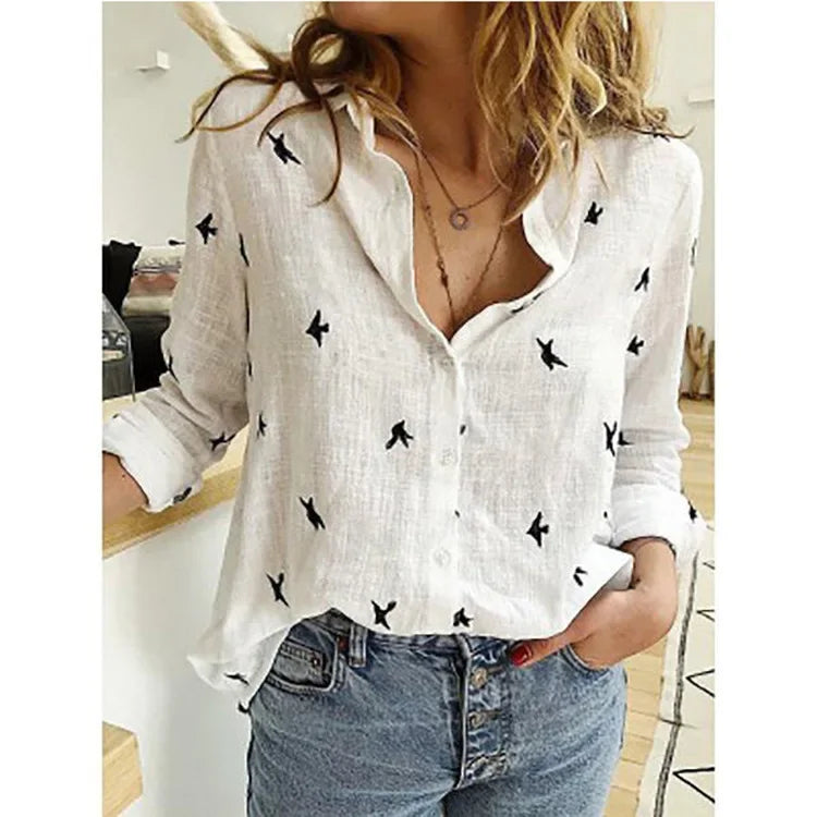 Blusa Feminina Vintage de Manga Longa em Linho e Algodão Premium para Primavera e Outono – Le Vie