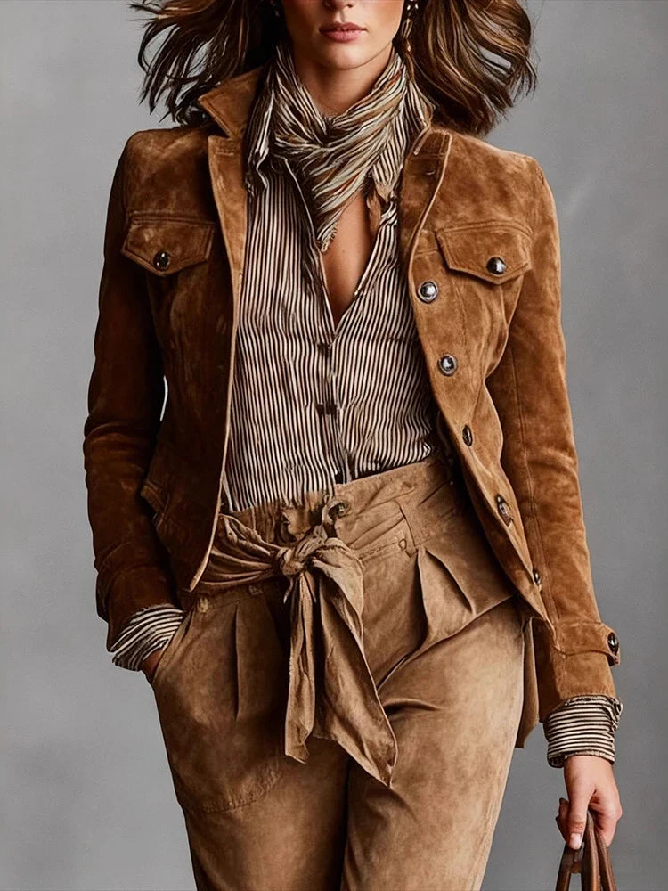 Jaqueta Feminina Casual Vintage de Botões com Colarinho - Manga Longa - Outono e Moda Retro - Le Vie