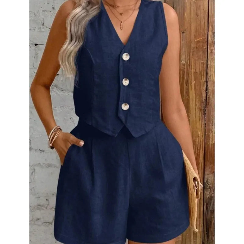 Conjunto Feminino de Colete e Shorts em Linho com Algodão Premium – Le Vie