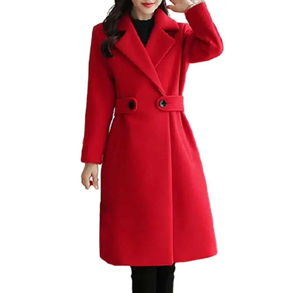 Sobretudo Feminino Elegante de Comprimento Médio com Cinto e Fecho de Botão - Gola Virada para Baixo - Outono/Inverno - Le Vie