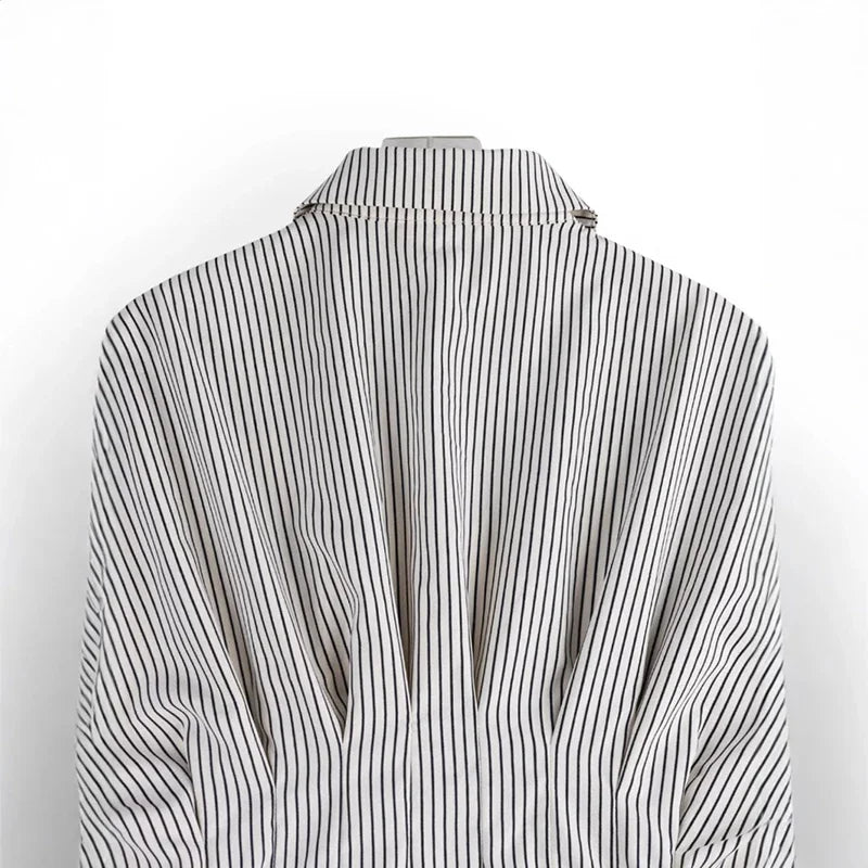 Blusa Feminina Listrada Estilo Coreano com Manga Batwing Curta e Lapela para Escritório e Verão – Le Vie