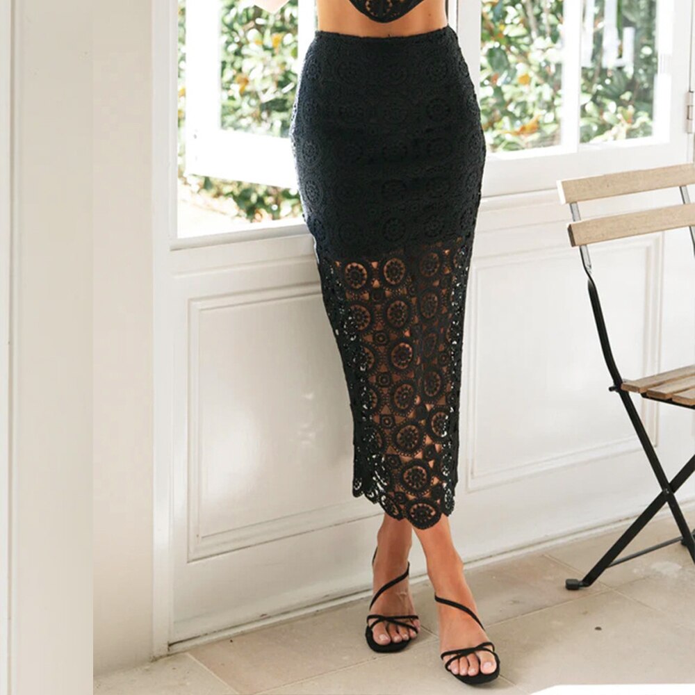 Conjunto Feminino Cropped e Saia Midi em Renda – Sofisticação e Estilo