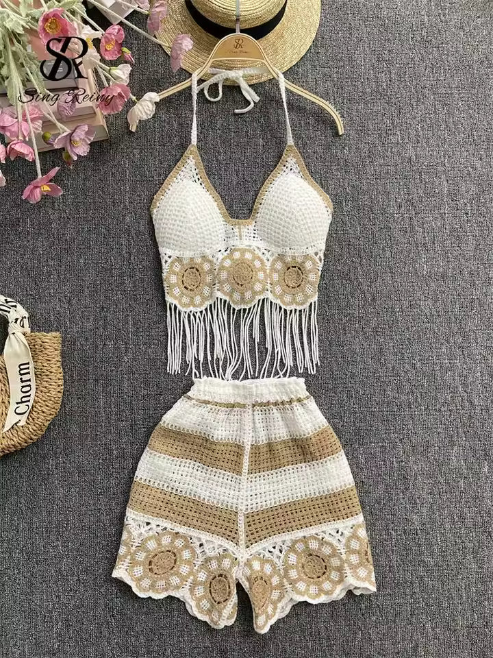 Conjunto Feminino Praia 2 Peças em Crochê com Franjas – Le Vie