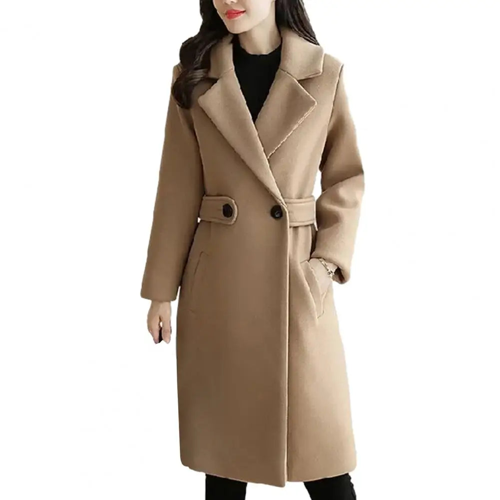 Sobretudo Feminino Elegante de Comprimento Médio com Cinto e Fecho de Botão - Gola Virada para Baixo - Outono/Inverno - Le Vie