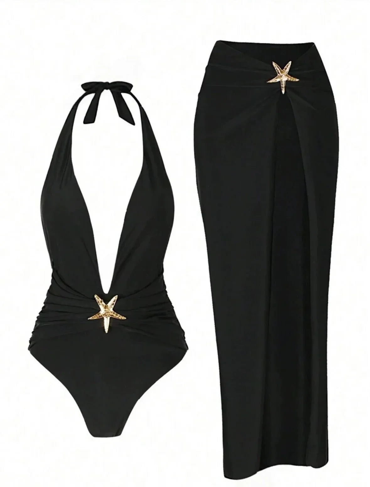 Maiô Feminino 2 Peças com Saída Longa Fendada e Detalhe Estrela do Mar em Poliéster Premium – Le Vie