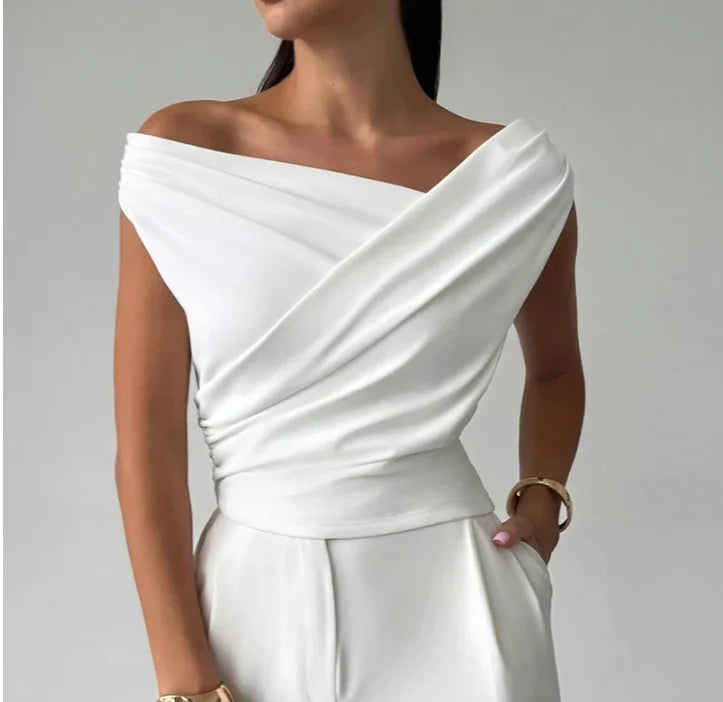 Blusa Feminina Sem Mangas de Decote Slash Neck Elegante para Escritório e Verão – Le Vie