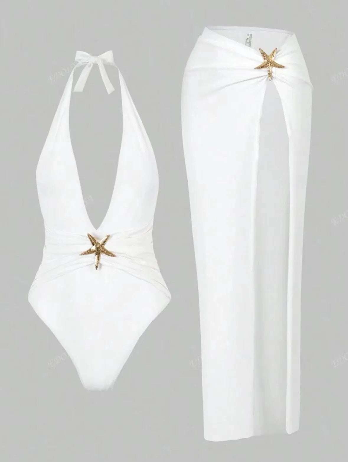 Maiô Feminino 2 Peças com Saída Longa Fendada e Detalhe Estrela do Mar em Poliéster Premium – Le Vie