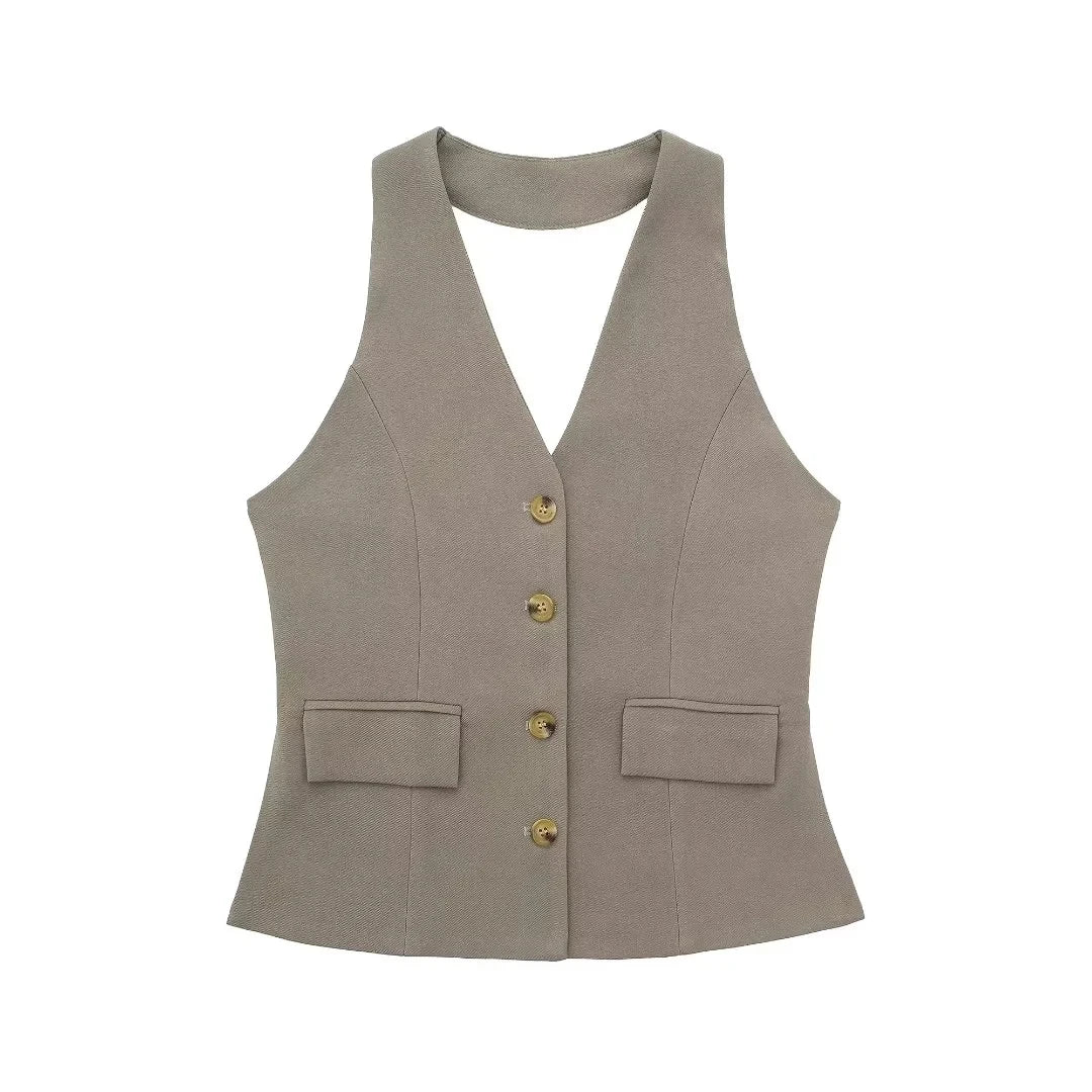 Conjunto Feminino Alfaiataria Colete Blazer Sem Mangas e Calça Pantalona em Tecido Premium – Le Vie