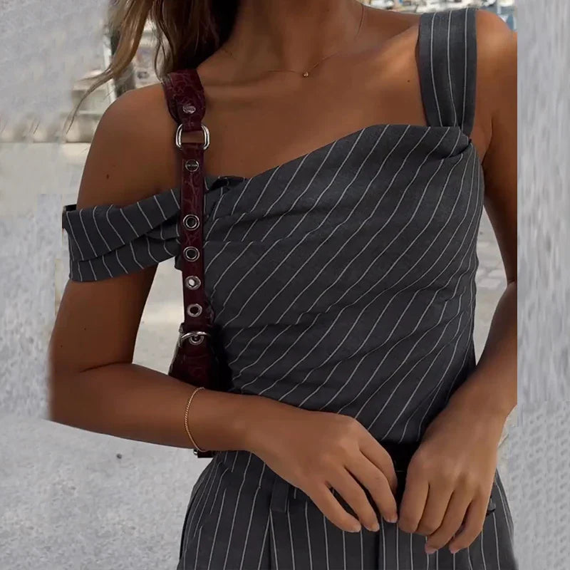 Conjunto Feminino de Alfaiataria com Blusa e Calça Pantalona