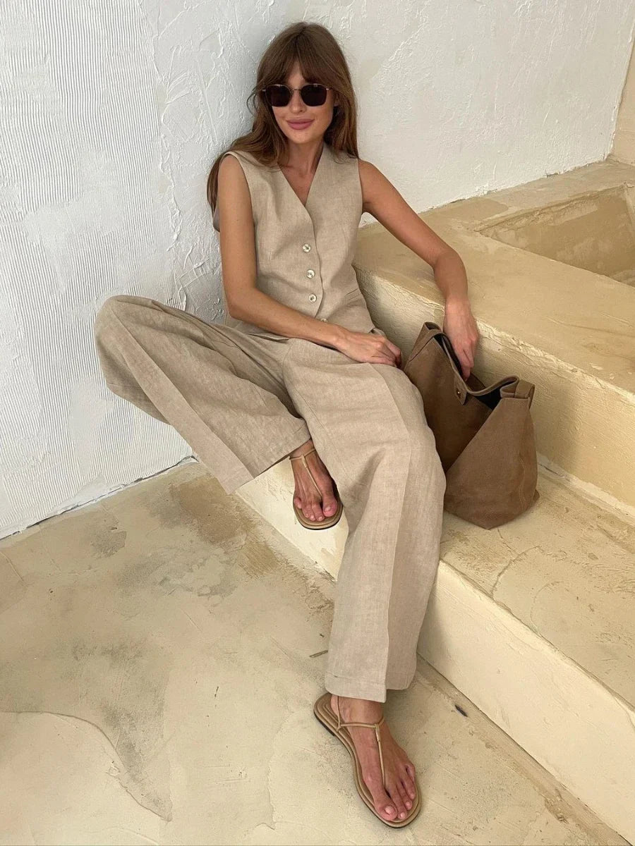 Conjunto Feminino de Colete e Calça em Linho com Algodão Premium – Le Vie