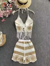 Conjunto Feminino Praia 2 Peças em Crochê com Franjas – Le Vie
