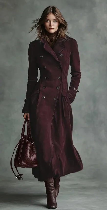 Jaqueta Feminina Longa Estilo Trench Coat em Suede com Cinto – Le Vie