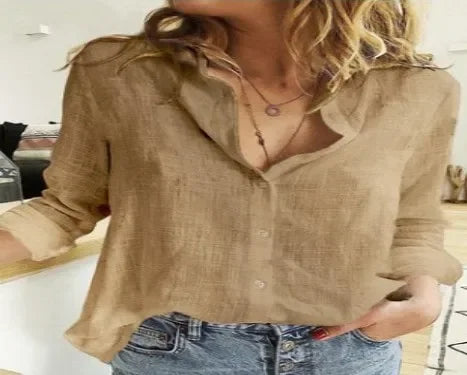 Blusa Feminina Vintage de Manga Longa em Linho e Algodão Premium para Primavera e Outono – Le Vie