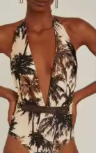 Maiô Feminino Floral Uma Peça Estilo Retrô com Decote V Profundo