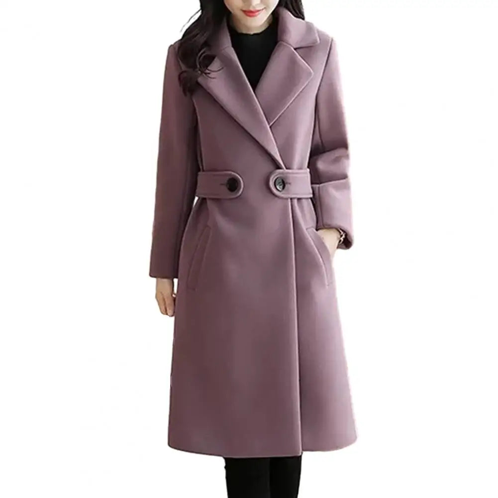 Sobretudo Feminino Elegante de Comprimento Médio com Cinto e Fecho de Botão - Gola Virada para Baixo - Outono/Inverno - Le Vie
