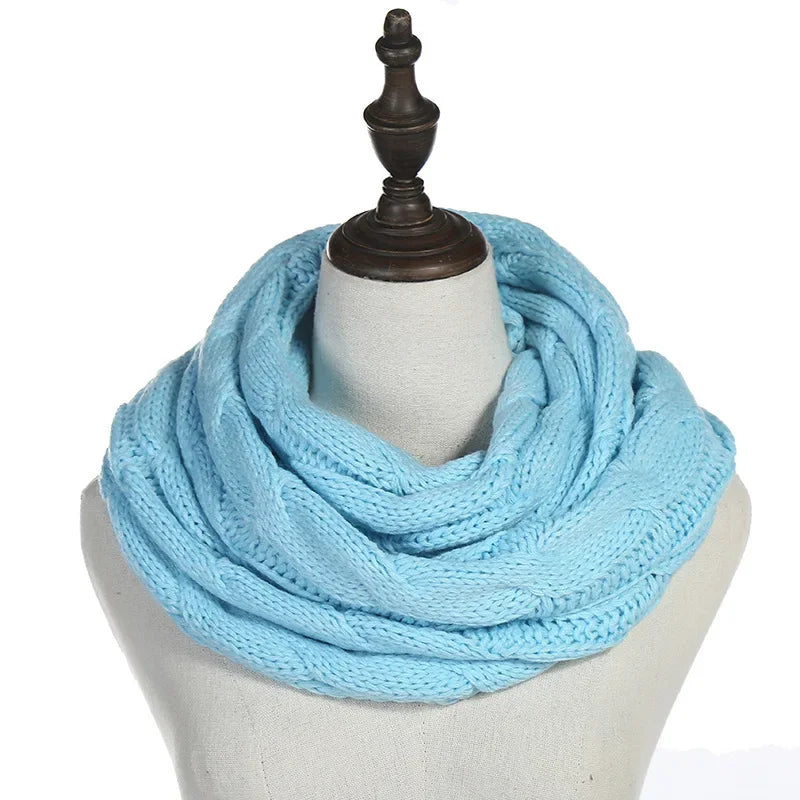 Cachecol Feminino Infinito de Tricô em Lã com Cabo Snood Gola Circular Cor Sólida para Inverno – Le Vie