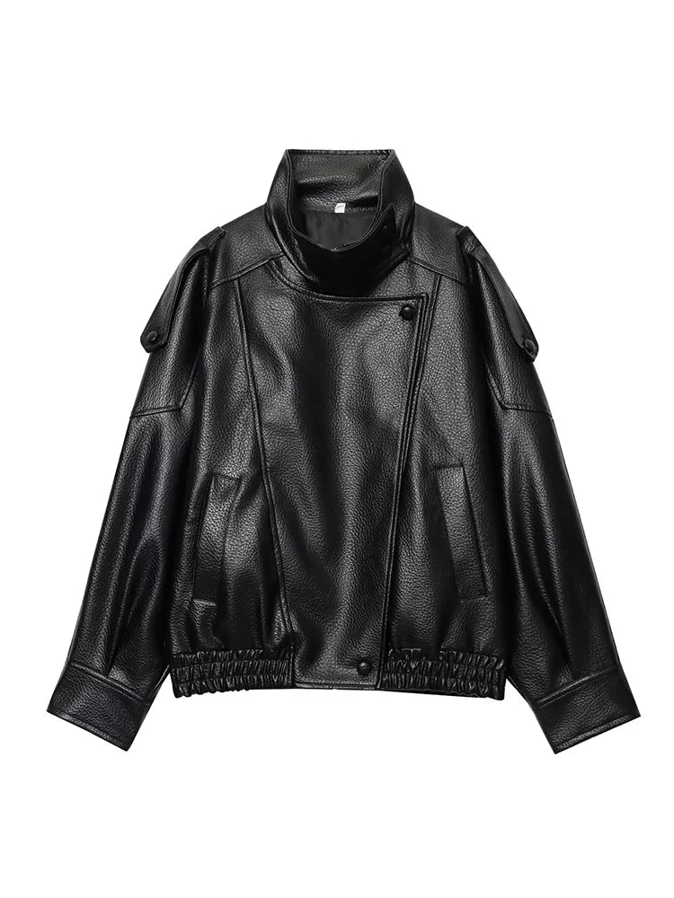 Jaqueta de Couro Feminina Oversized Estilo Motociclista em Pu Premium – Le Vie