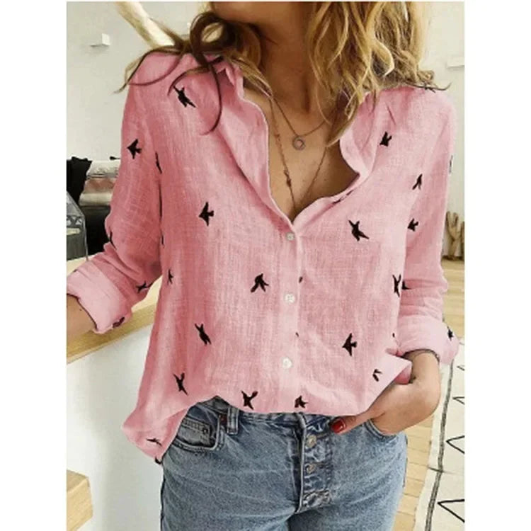 Blusa Feminina Vintage de Manga Longa em Linho e Algodão Premium para Primavera e Outono – Le Vie