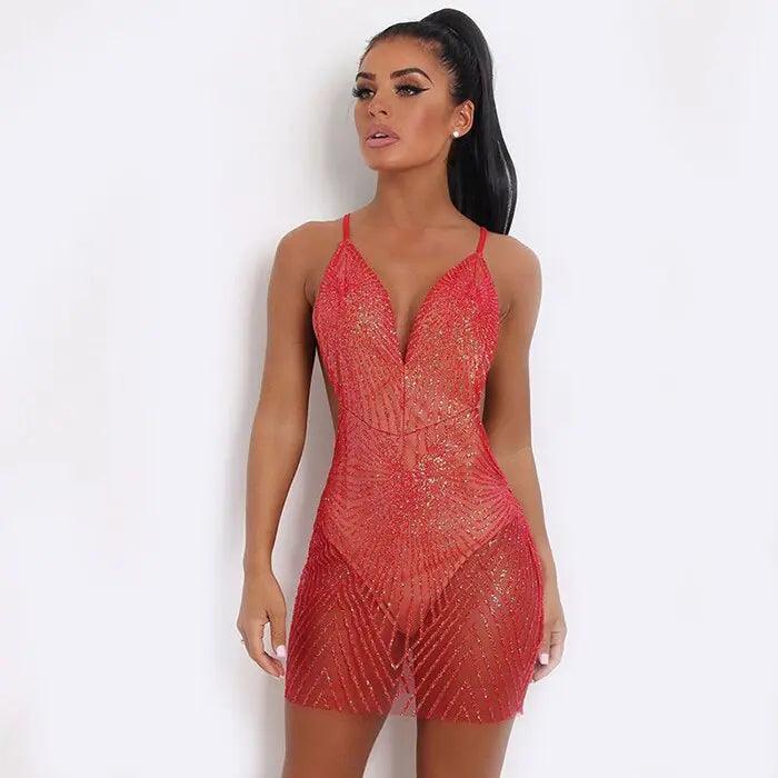 Vestido Curto Preto Transparente com Brilho – Sensualidade e Glamour para Noite