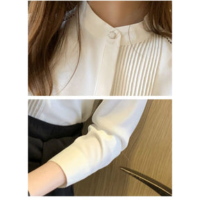 Camisa Feminina Manga Longa com Detalhes Plissados – Elegância e Sofisticação