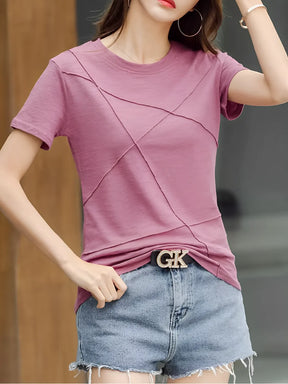 Blusa Feminina Básica com Relevo e Decote Redondo - Lina