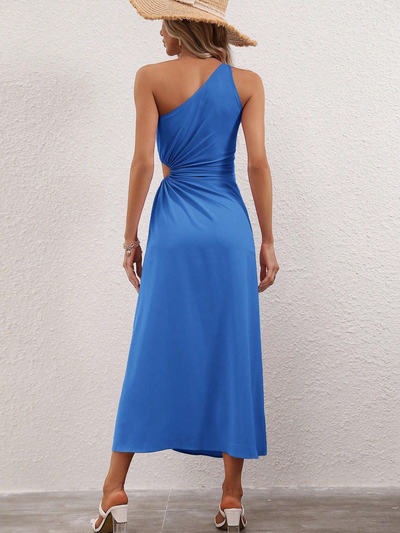 Vestido Longo Um Ombro Só com Recorte Lateral e Fenda – Elegância Moderna para Diversas Ocasiões