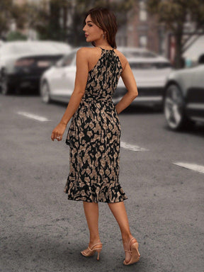 Vestido Midi Estampado Animal Print com Babados – Elegância e Estilo Casual