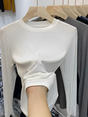 Blusa Feminina  de Manga Longa Texturizada com Gola Redonda – Izabele