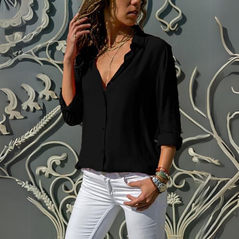 Camisa Feminina Manga 3/4 com Gola Clássica – Elegância Atemporal