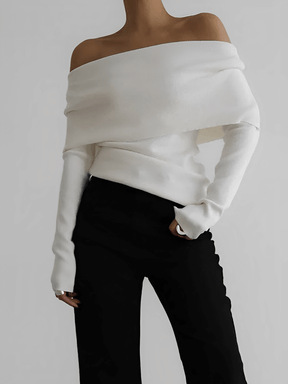 Blusa Feminina Ombro à Ombro de Manga Longa em Viscose Drapeada Sofisticado – Miriam