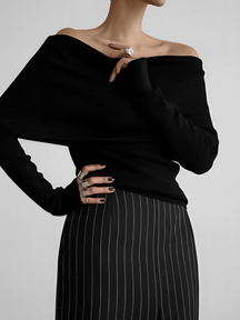 Blusa Feminina Ombro à Ombro de Manga Longa em Viscose Drapeada Sofisticado – Miriam