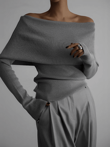 Blusa Feminina Ombro à Ombro de Manga Longa em Viscose Drapeada Sofisticado – Miriam