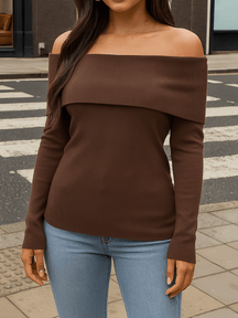 Blusa Feminina Ombro à Ombro de Manga Longa em Viscose Drapeada Sofisticado – Miriam