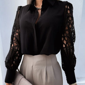 Camisa Feminina Manga Longa em Renda e Cetim – Elegância e Sofisticação
