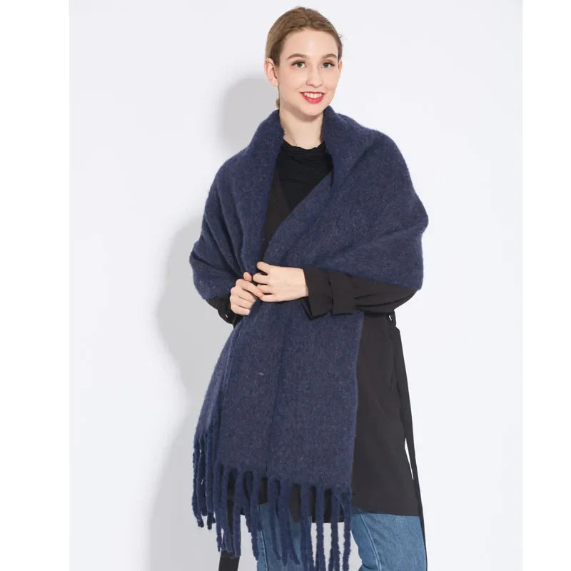 Lenço Feminino de Luxo em Caxemira Engrossada com Borlas Clássico Xale Macio para Outono e Inverno – Le Vie