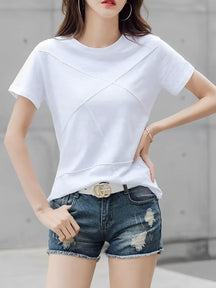 Blusa Feminina Básica com Relevo e Decote Redondo - Lina