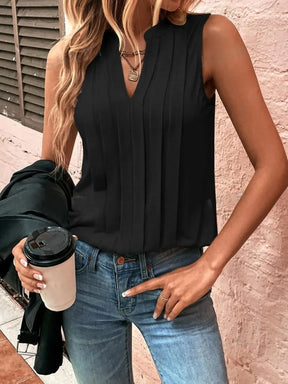 Blusa Feminina Regata Plissada Decote em V - Adeline