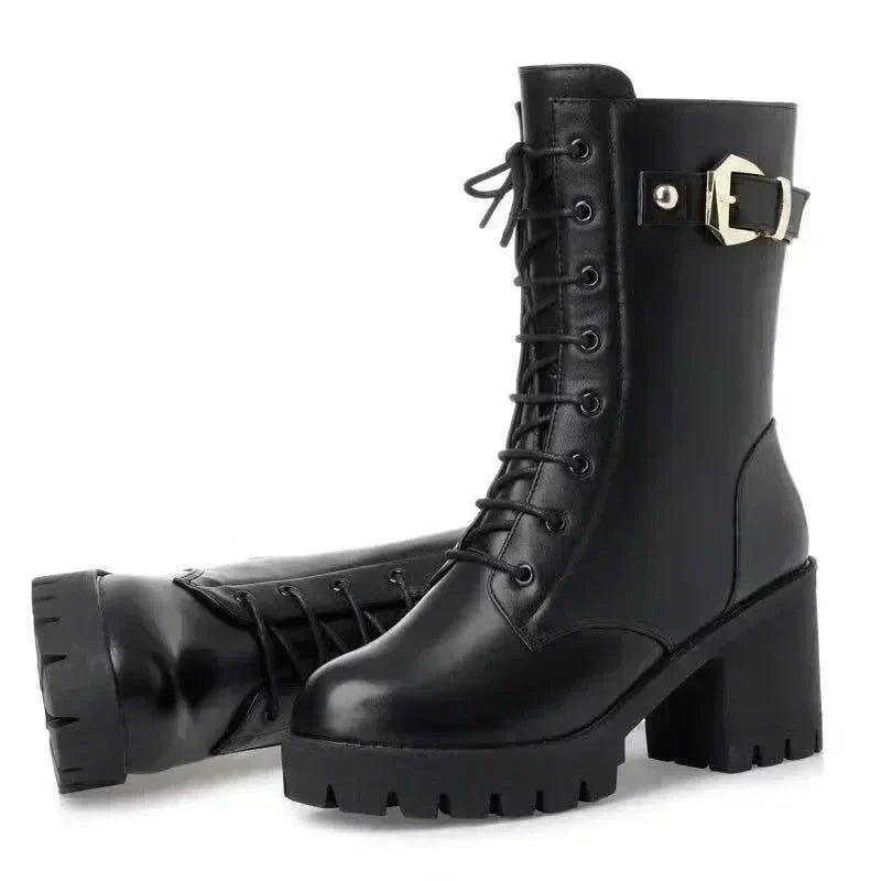 Bota Feminina Cano Médio Forrada em Pelúcia com Salto Bloco – Le Vie