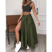 Saia Longa Feminina com Fenda Lateral e Cinto em Tecido Leve – Le Vie